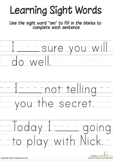 Sight Words Sentences15個(gè)工作表集合PDF資源免費(fèi)下載
